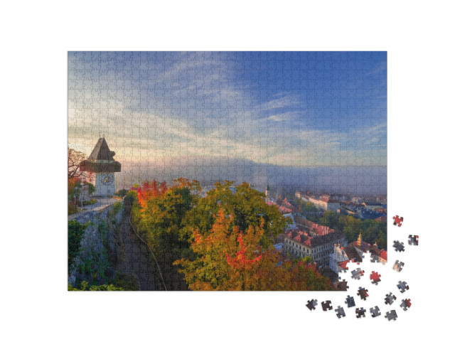 Cityscape of Graz & the Famous Clock Tower Grazer Uhrturm... Jigsaw Puzzle with 1000 pieces