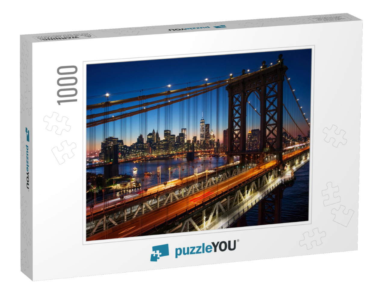 New York City - Beautiful Sunset Over Manhattan with Manh... Jigsaw Puzzle with 1000 pieces