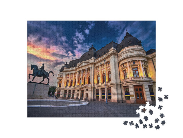 Bucharest At Sunset. Calea Victoriei, National Library... Jigsaw Puzzle with 1000 pieces