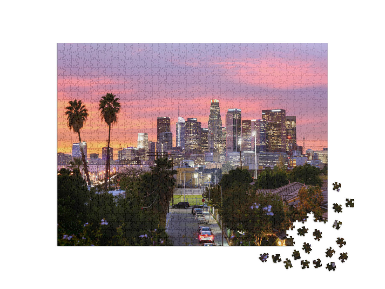 Los Angeles Downtown Skyline At Sunset... Jigsaw Puzzle with 1000 pieces