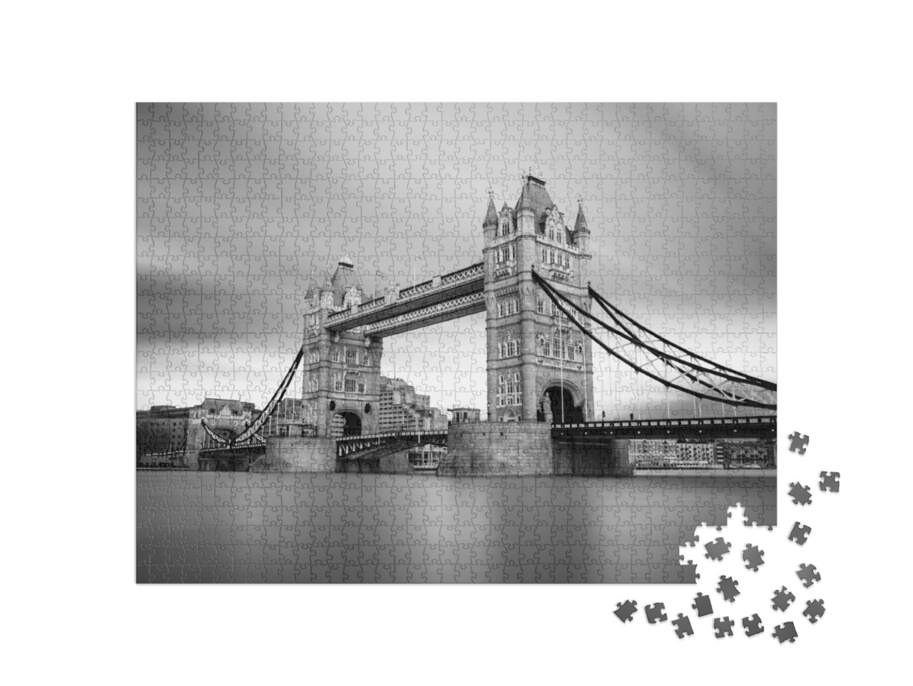 Black & White Photograph of London Tower Bridge on the Th... Jigsaw Puzzle with 1000 pieces