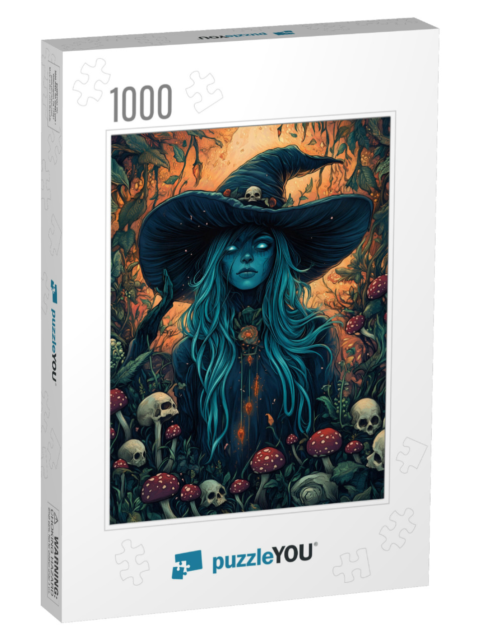 Witch in the middle of skulls Jigsaw Puzzle with 1000 pieces