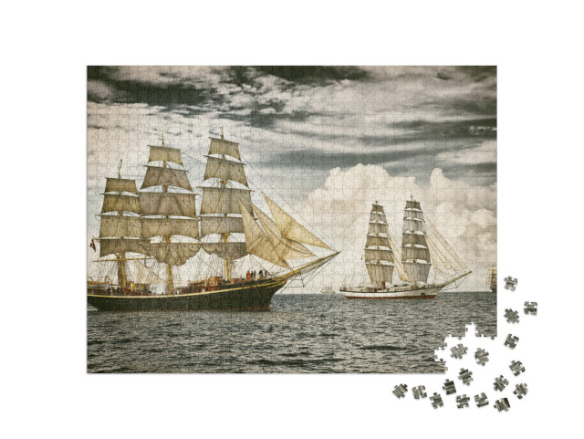 Sailing Ships Under Sail. Toned Image & Blur. Retro Style... Jigsaw Puzzle with 1000 pieces