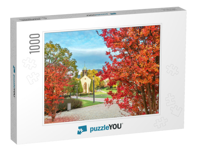 Landscape with Red Trees & Spitalkirche Church. Baden-Bad... Jigsaw Puzzle with 1000 pieces