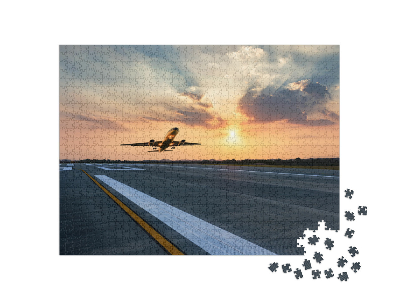 Passenger Plane Fly Up Over Take-Off Runway from Airport... Jigsaw Puzzle with 1000 pieces