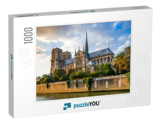 Gorgeous Sunset Over Notre Dame Cathedral with Puffy Clou... Jigsaw Puzzle with 1000 pieces