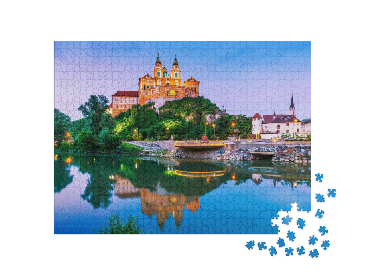 Melk, Austria. Benedictine Abbey in Wachau Valley At Twil... Jigsaw Puzzle with 1000 pieces