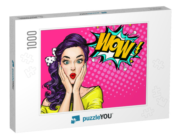 Pop Art Woman with Wow Face Holding Hands Near Her Cheeks... Jigsaw Puzzle with 1000 pieces