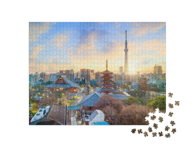 View of Tokyo Skyline with Senso-Ji Temple & Tokyo Skytre... Jigsaw Puzzle with 1000 pieces