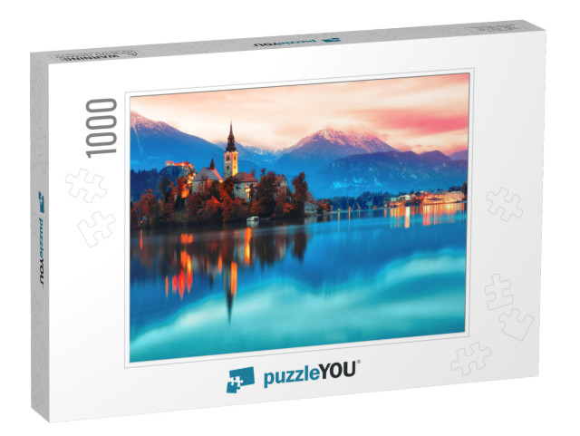 Night Scene of Bled Lake in Slovenia, Famous & Popular Tr... Jigsaw Puzzle with 1000 pieces