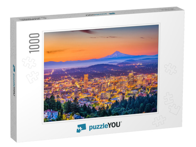 Portland, Oregon, USA Downtown Skyline with Mt. Hood At Da... Jigsaw Puzzle with 1000 pieces