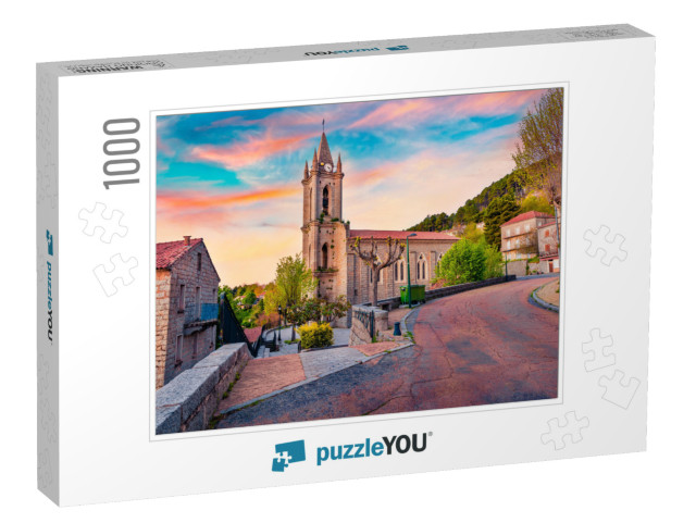 Amazing Evening Cityscape of Zonza Town with Eglise Paroi... Jigsaw Puzzle with 1000 pieces