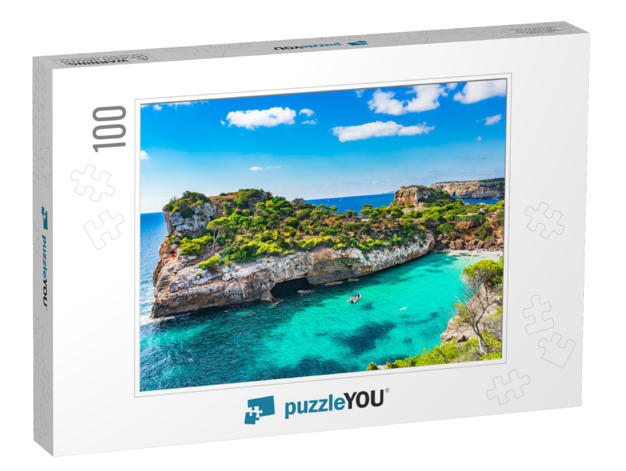 Spain Mediterranean Sea, Majorca Beach of Cala Moro Beaut... Jigsaw Puzzle with 100 pieces