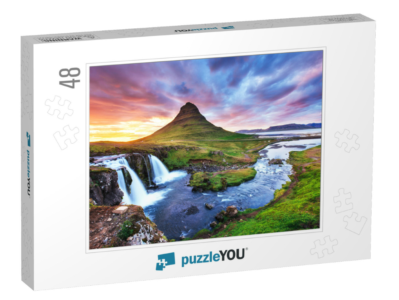 The Picturesque Sunset Over Landscapes & Waterfalls. Kirk... Jigsaw Puzzle with 48 pieces