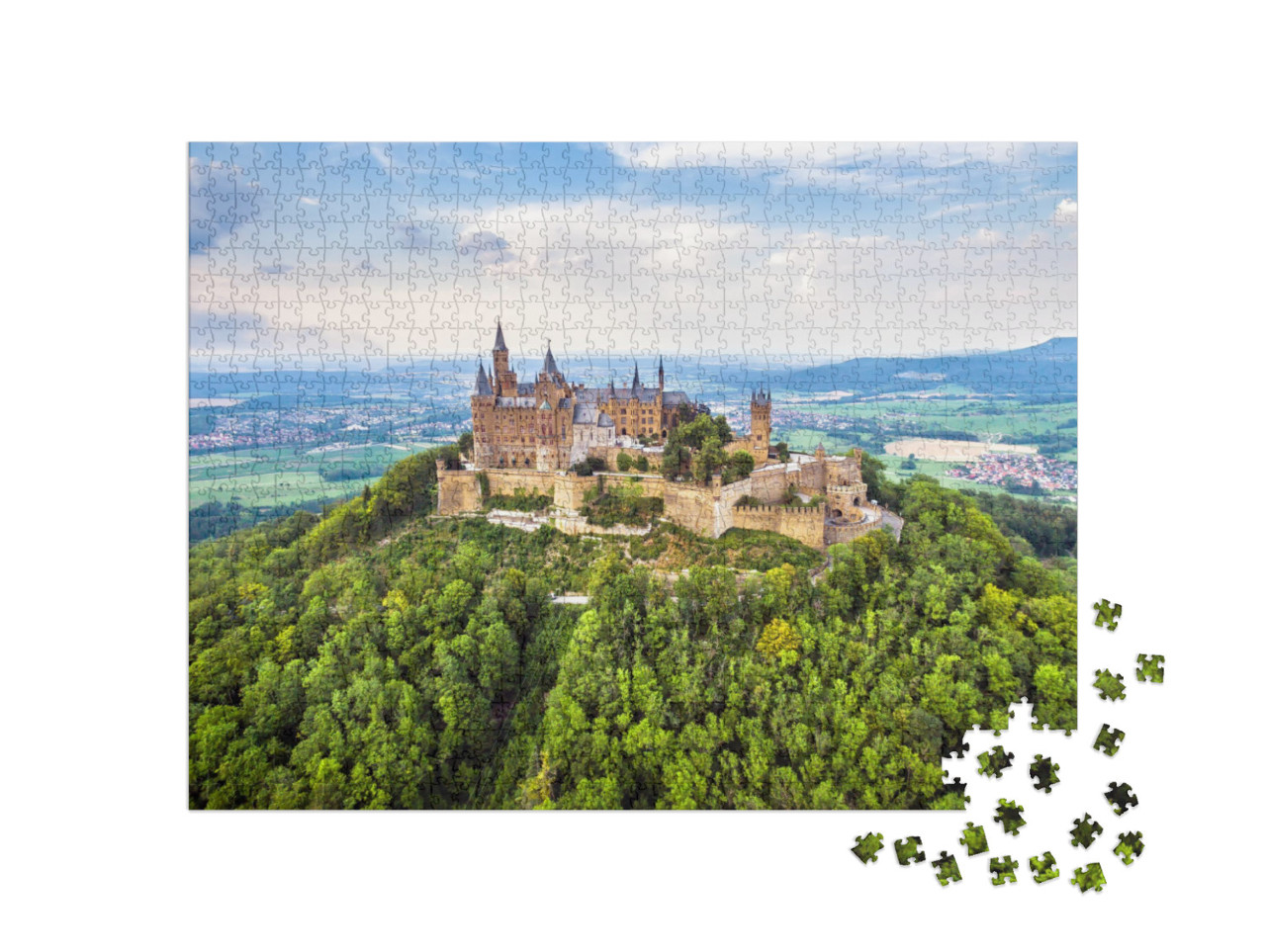 Aerial View of Hohenzollern Castle on Mountain Top, Old G... Jigsaw Puzzle with 1000 pieces