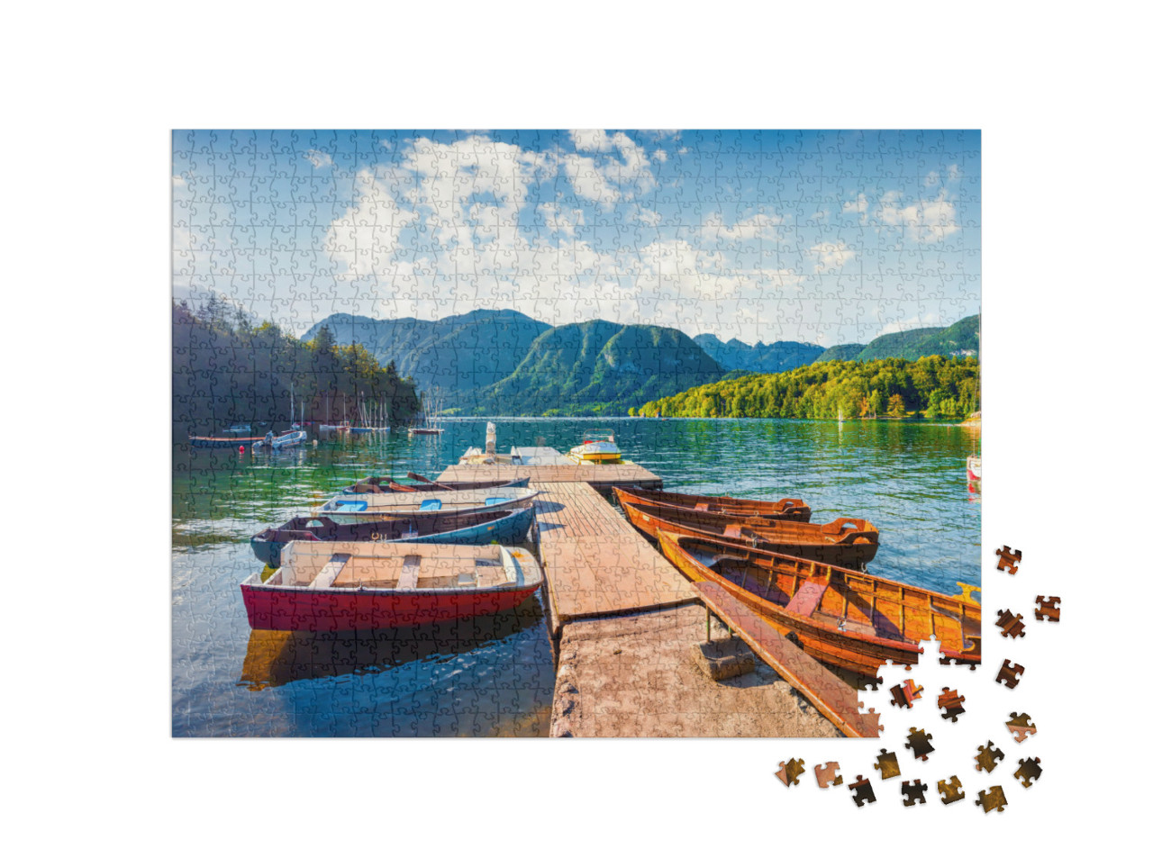 Colorful Summer Panorama of the Bohinj Lake. Picturesque... Jigsaw Puzzle with 1000 pieces