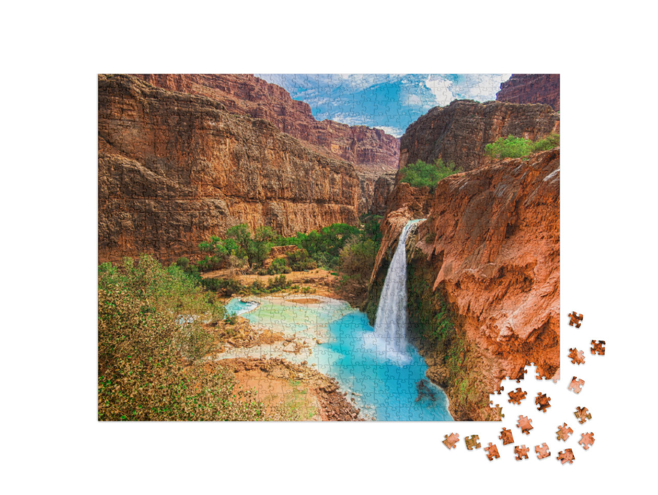 Havasu Falls, Waterfalls in the Grand Canyon, Arizona... Jigsaw Puzzle with 1000 pieces