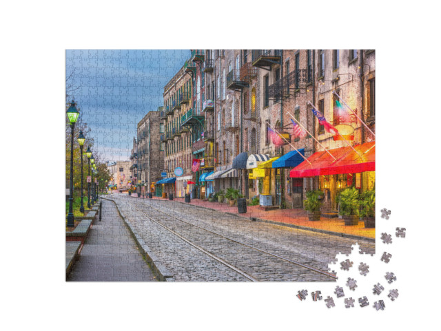 Savannah, Georgia, USA Bars & Restaurants on River Street... Jigsaw Puzzle with 1000 pieces