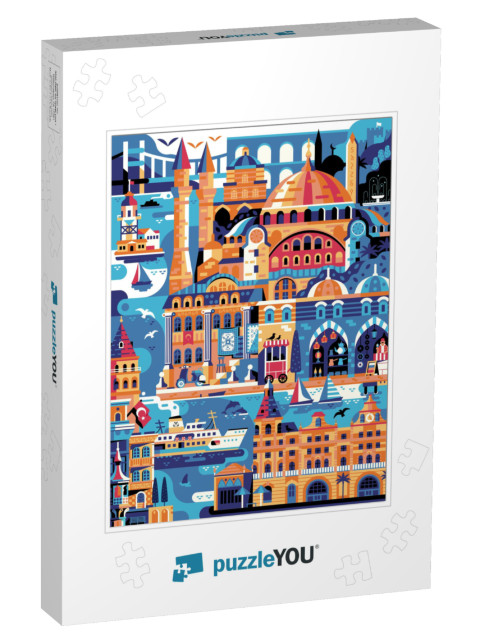 Summer Istanbul Travel Poster with Landmarks Including Ha... Jigsaw Puzzle