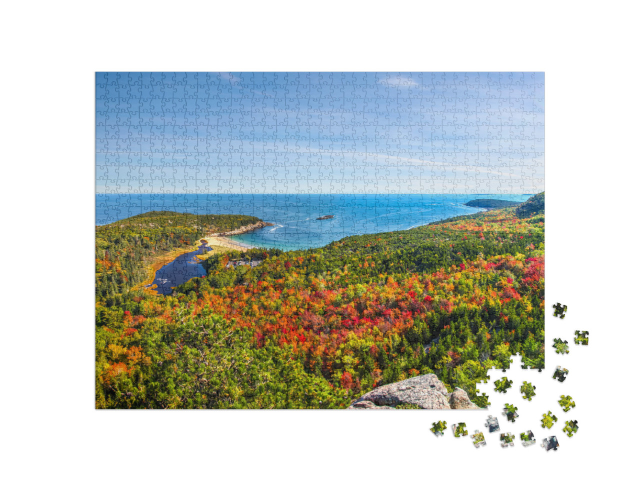 Panoramic View of the Stunning Fall Colors & Blue Waters... Jigsaw Puzzle with 1000 pieces