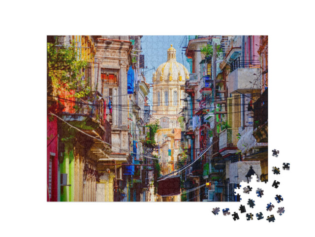 Colorful Street in Old Havana with the Presidential Palac... Jigsaw Puzzle with 1000 pieces