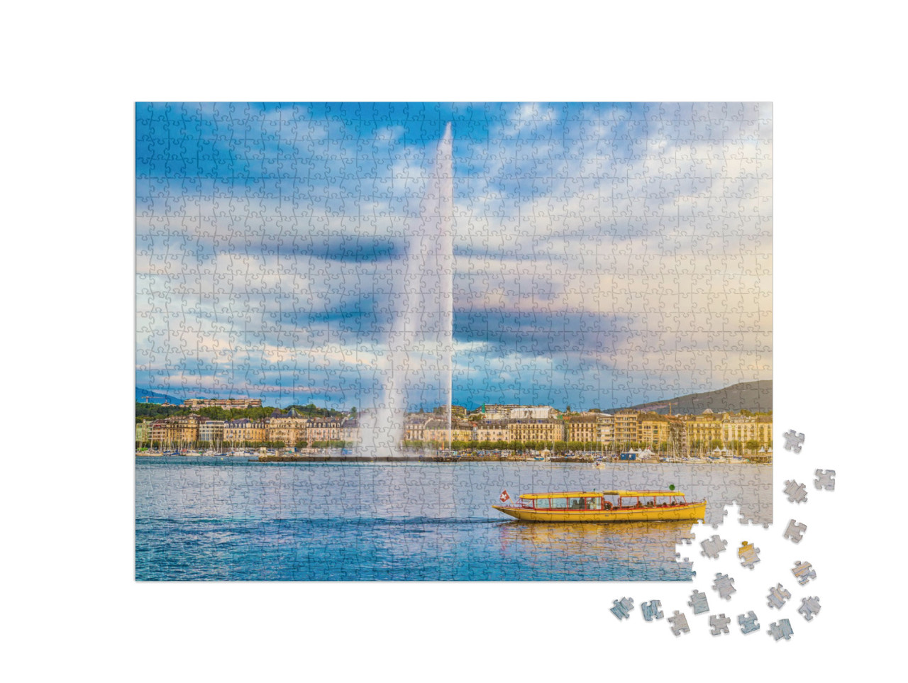 Panoramic View of Geneva Skyline with Famous Jet Deau Fou... Jigsaw Puzzle with 1000 pieces