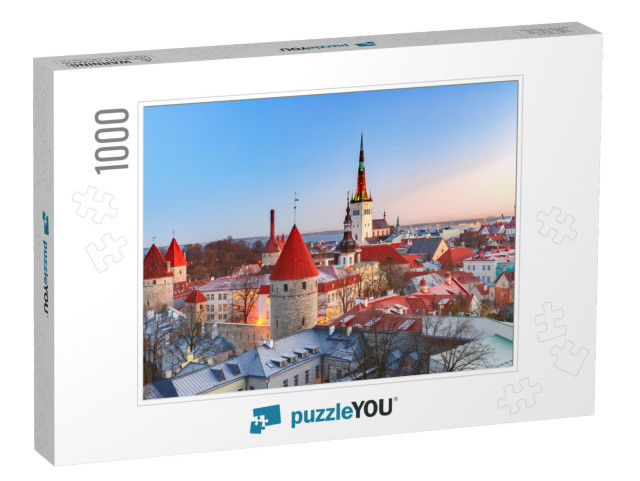 Aerial Cityscape with Medieval Old Town, St. Olaf Baptist... Jigsaw Puzzle with 1000 pieces