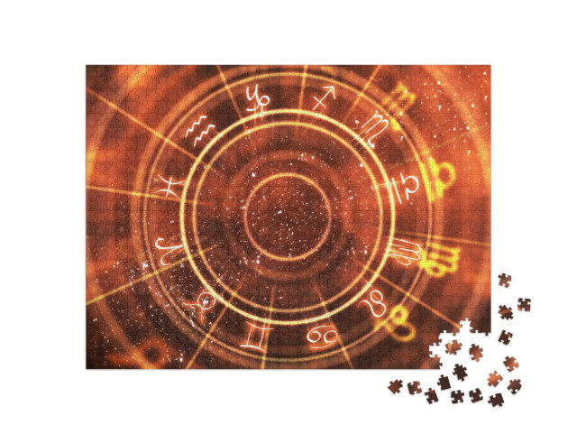 Abstract Orange Zodiac Wheel Background. Fortune Telling... Jigsaw Puzzle with 1000 pieces