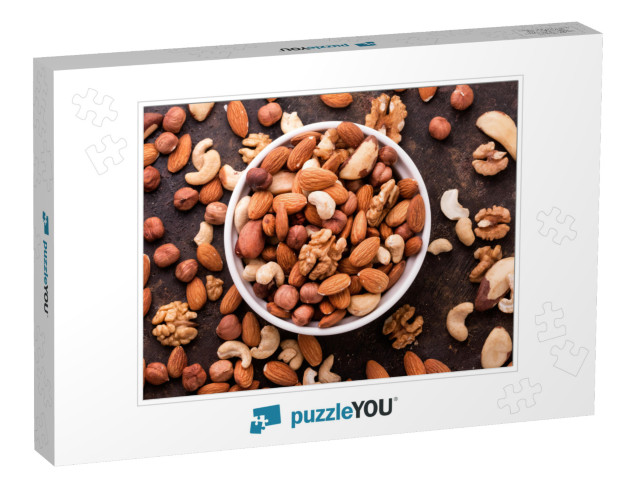 Mixed Nuts on Dark Background. Healthy Food & Snack. Top... Jigsaw Puzzle