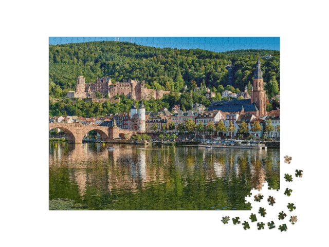 Heidelberg Town with Old Karl Theodor Bridge & Castle on... Jigsaw Puzzle with 1000 pieces