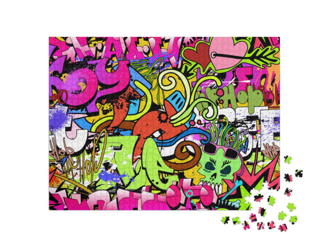 Graffiti Wall Art Background. Hip-Hop Style Seamless Text... Jigsaw Puzzle with 1000 pieces