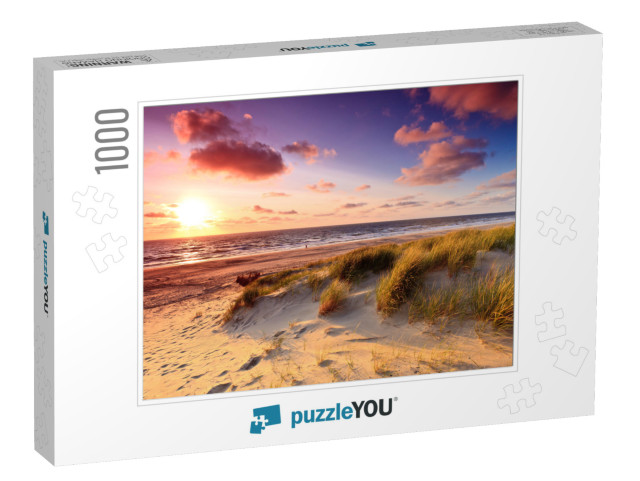 Seaside with Sand Dunes & Colorful Sky At Sunset... Jigsaw Puzzle with 1000 pieces