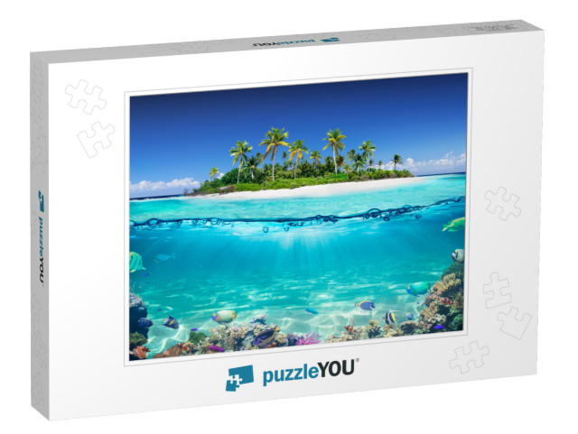 Tropical Island & Coral Reef - Split View with Waterline... Jigsaw Puzzle