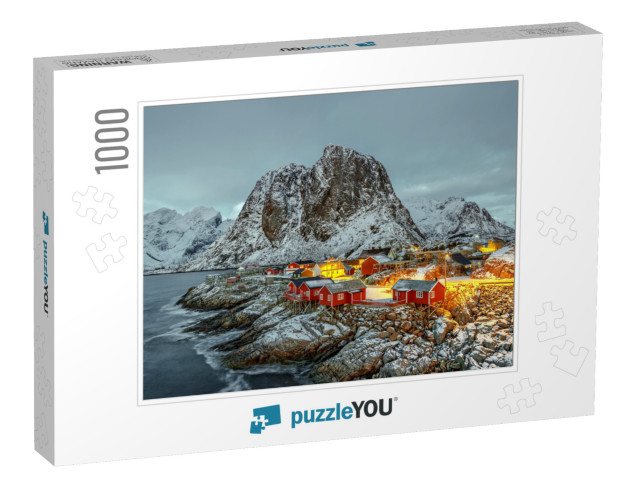 Fishing Hut Rorbu in the Hamnoy & Lilandstinden Mountain... Jigsaw Puzzle with 1000 pieces