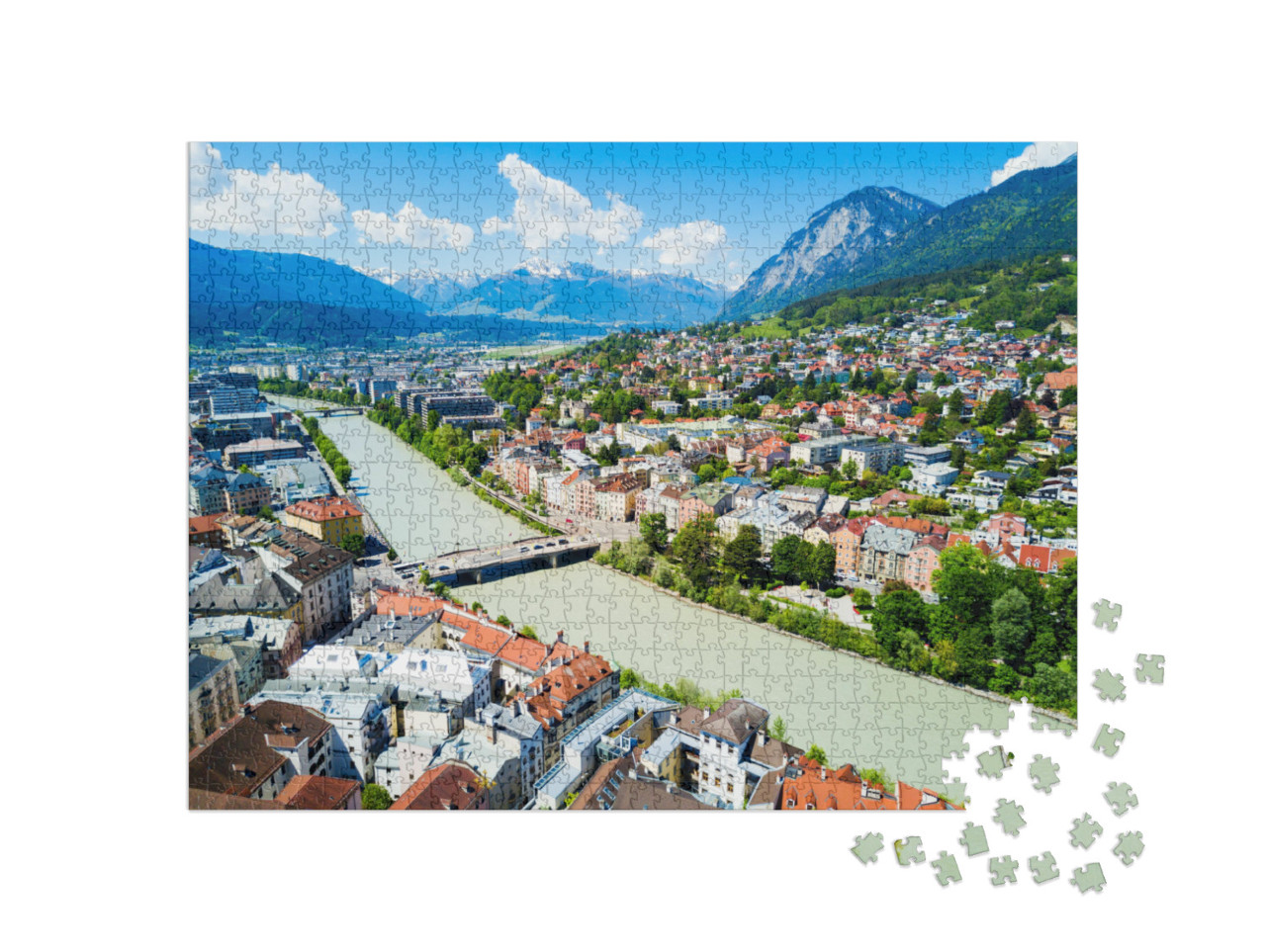 Inns River & Innsbruck City Center Aerial Panoramic View... Jigsaw Puzzle with 1000 pieces