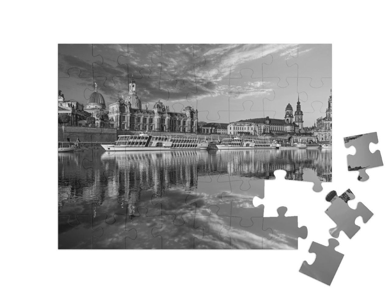 Beautiful Dresden City Skyline At Elbe River & Augustus B... Jigsaw Puzzle with 48 pieces