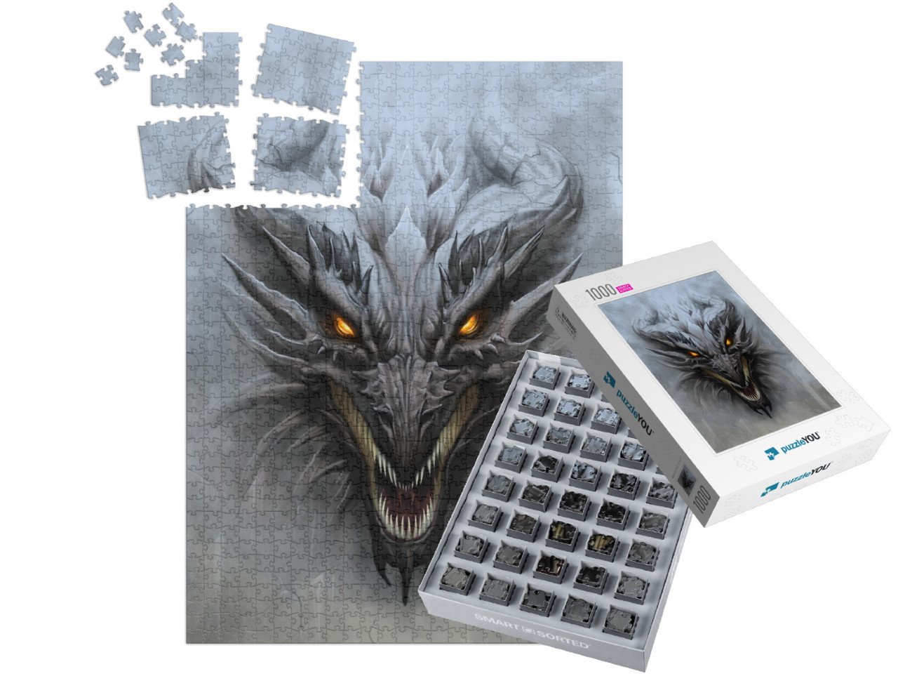 Dragon Head on the Gray Stone Background. Digital Paintin... | SMART SORTED® | Jigsaw Puzzle with 1000 pieces