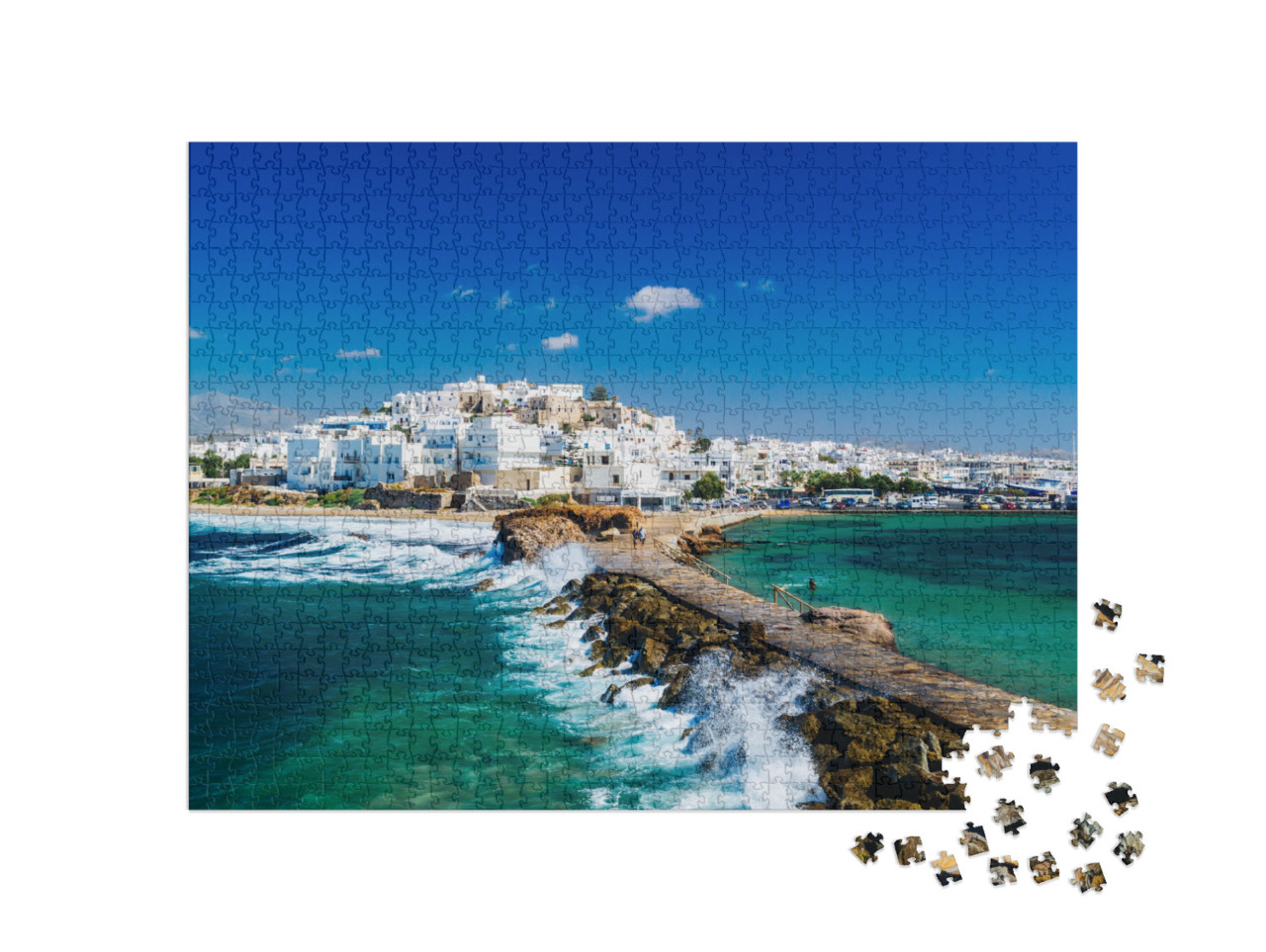 View of Naxos Town & Breaking Waves, Cyclades Archipelago... Jigsaw Puzzle with 1000 pieces