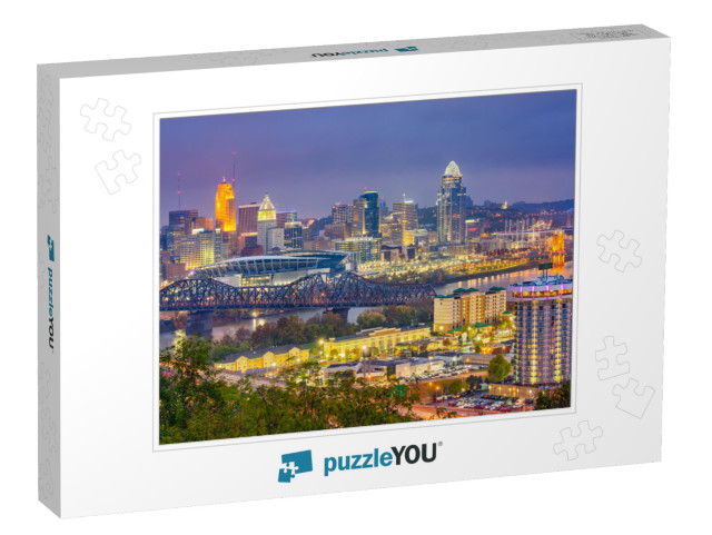 Cincinnati, Ohio, USA Skyline Over the Cuyahoga River At D... Jigsaw Puzzle