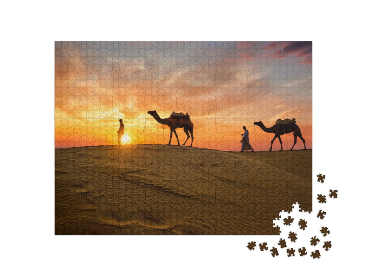 Indian Cameleers Camel Driver Bedouin with Camel Silhouet... Jigsaw Puzzle with 1000 pieces