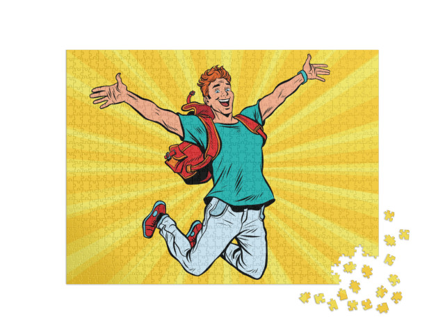 Young Man Jumping for Joy. Pop Art Retro Comic Book Vecto... Jigsaw Puzzle with 1000 pieces