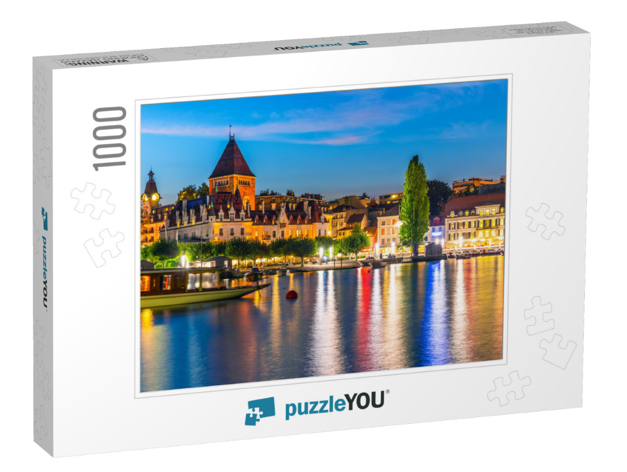 Scenic Summer Night View of the Old Town of Lausanne, Swi... Jigsaw Puzzle with 1000 pieces