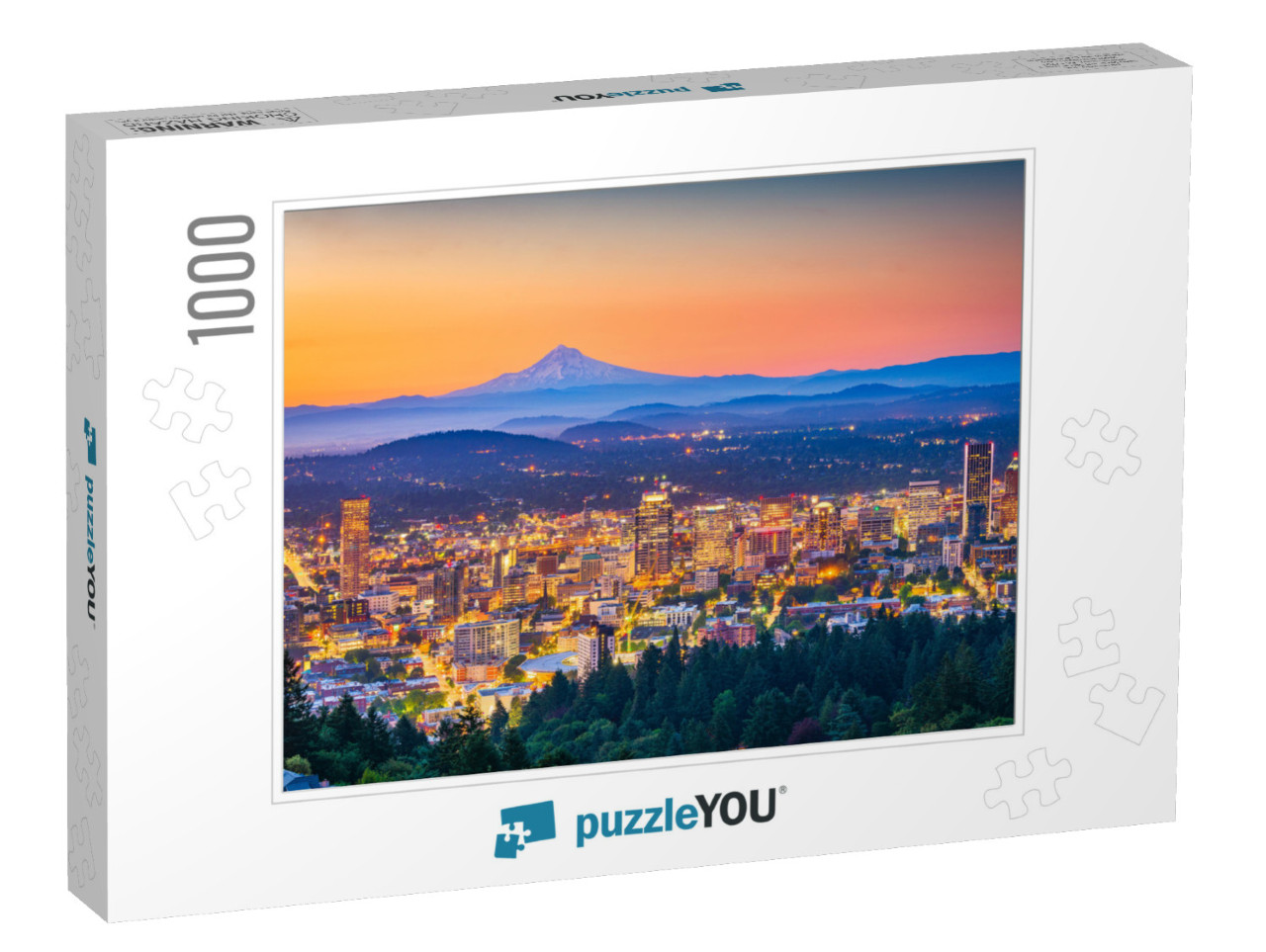 Portland, Oregon, USA Skyline At Dusk with Mt. Hood in the... Jigsaw Puzzle with 1000 pieces