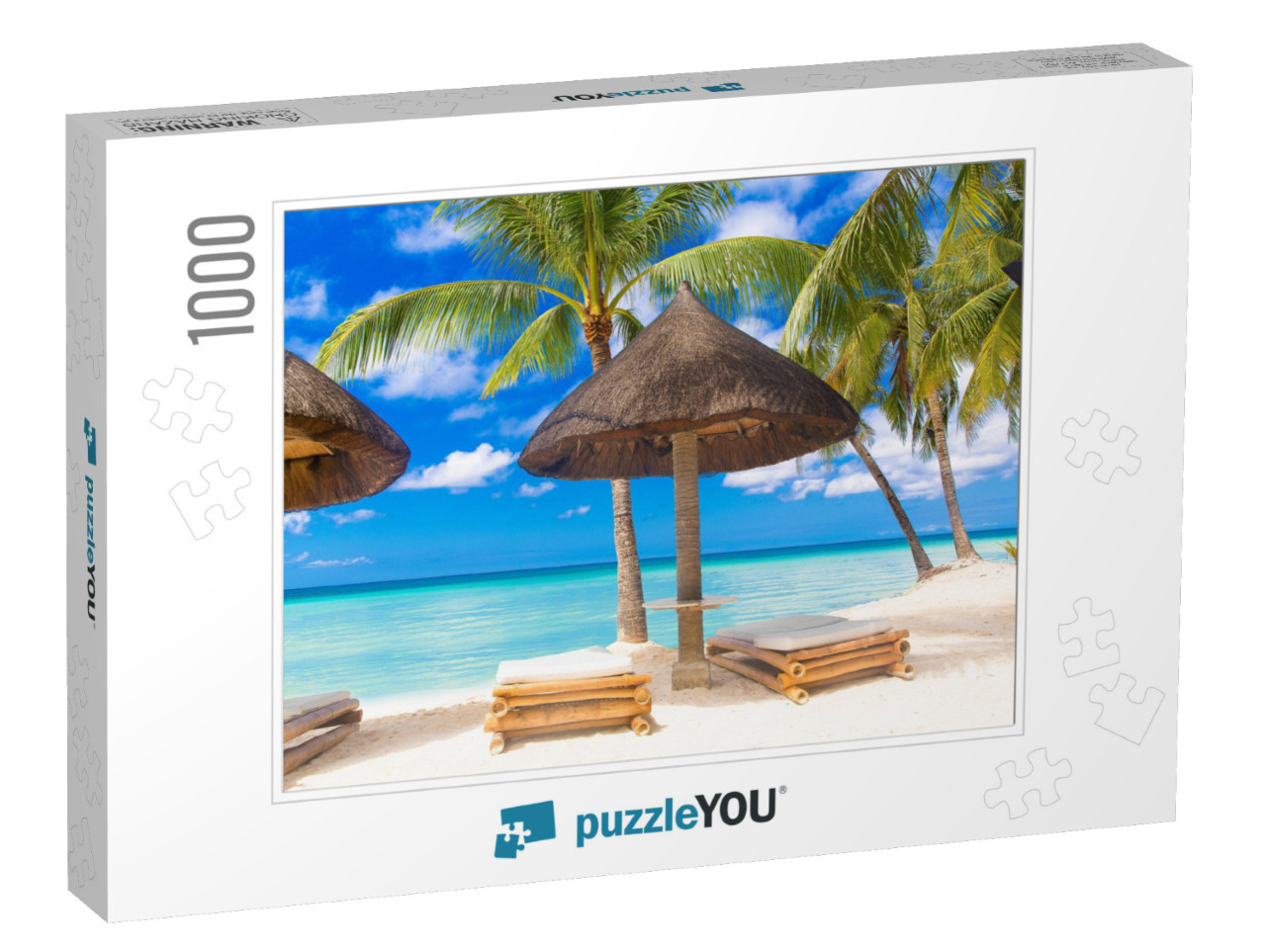 Sun Umbrella & Beach Beds Under the Palm Trees on Tropica... Jigsaw Puzzle with 1000 pieces