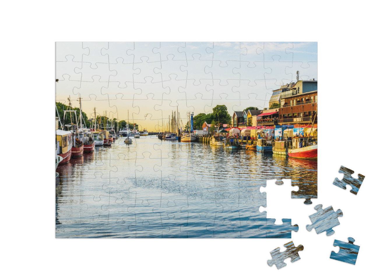 Canal with Ships & Baltic Sea in Warnemuende, Rostock Ger... Jigsaw Puzzle with 100 pieces