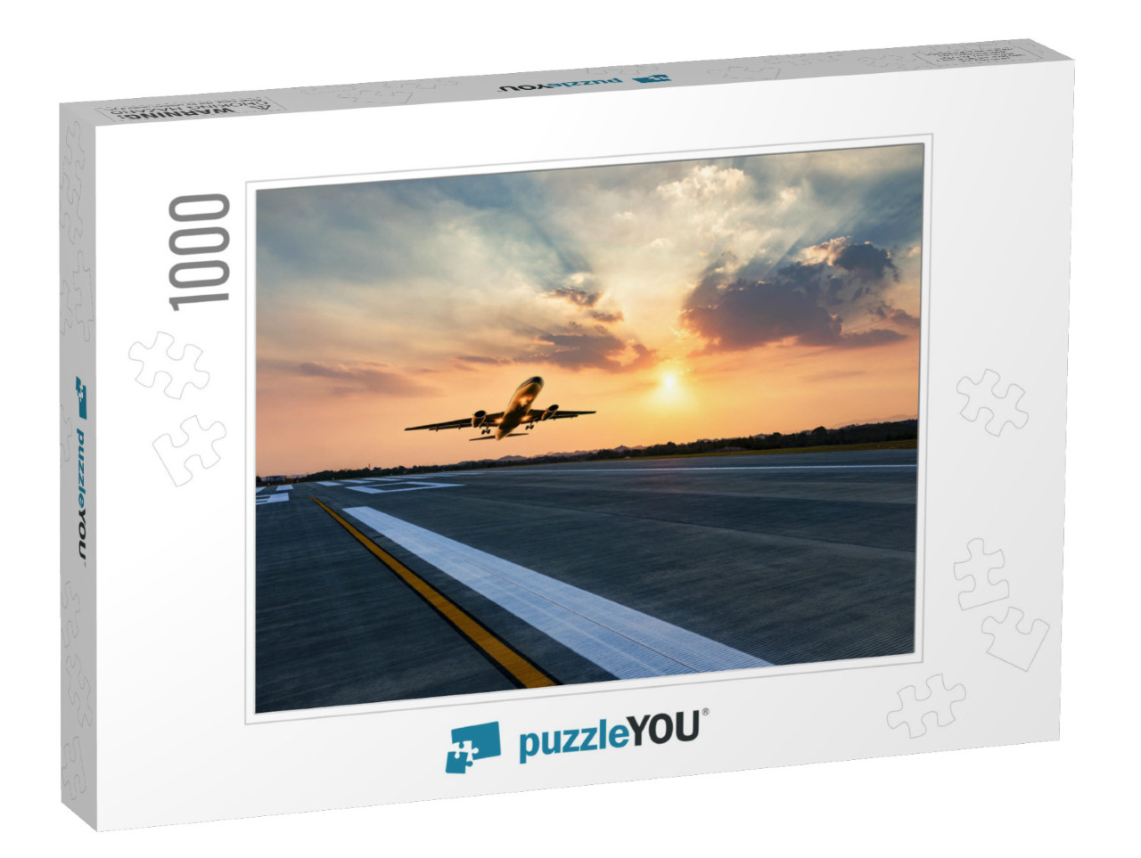 Passenger Plane Fly Up Over Take-Off Runway from Airport... Jigsaw Puzzle with 1000 pieces