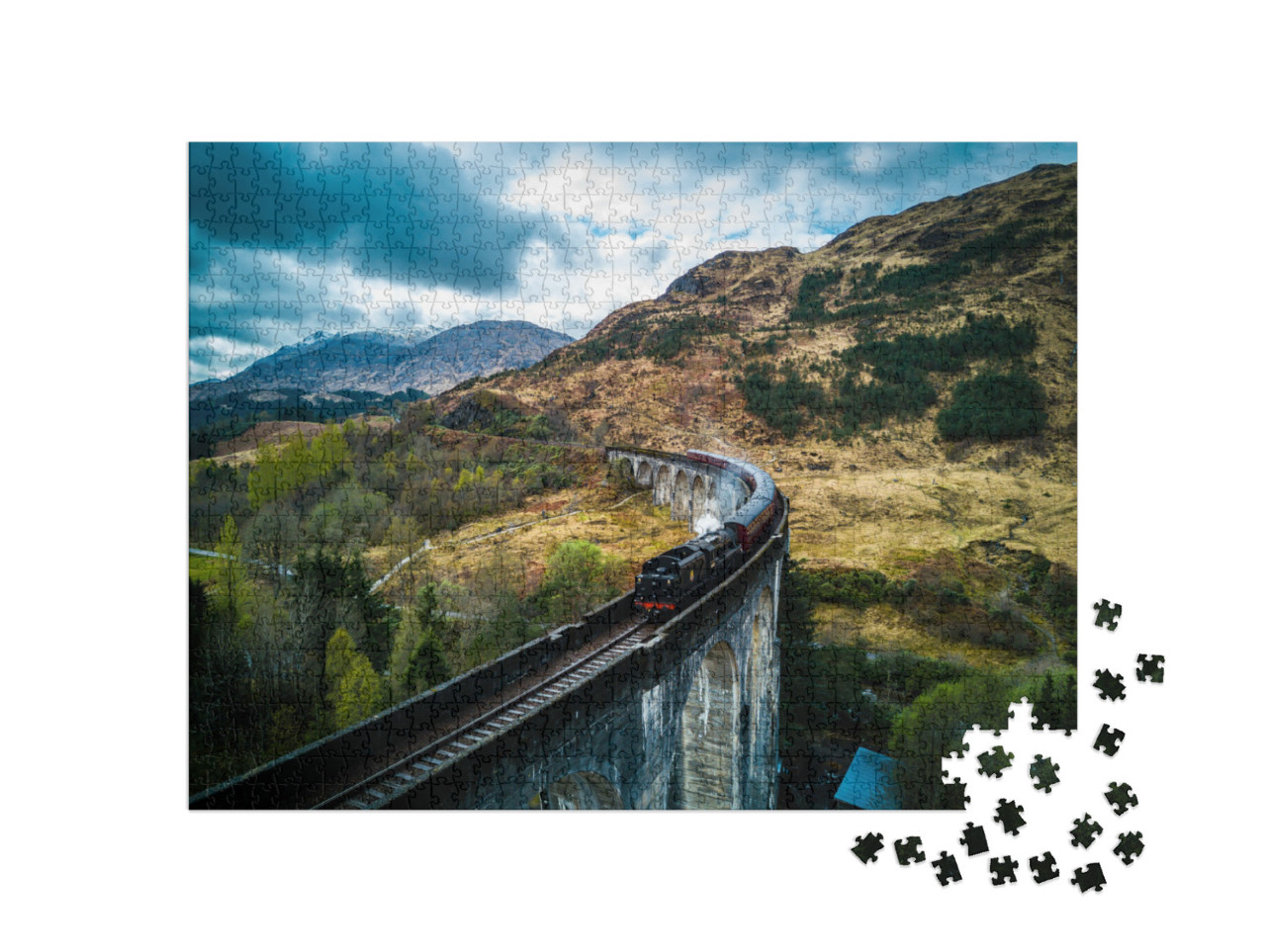 Steam Train on Famous Glenfinnan Viaduct, Scotland... Jigsaw Puzzle with 1000 pieces