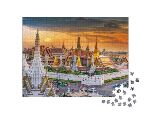 Grand Palace & Wat Phra Keaw At Sunset Bangkok, Thailand... Jigsaw Puzzle with 1000 pieces