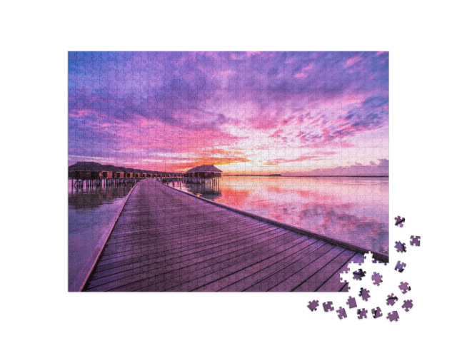 Colorful Sunset Over Ocean on Maldives... Jigsaw Puzzle with 1000 pieces