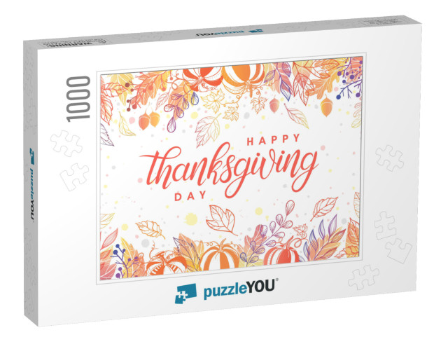 Thanksgiving Typography. Hand Drawn Lettering with Styliz... Jigsaw Puzzle with 1000 pieces